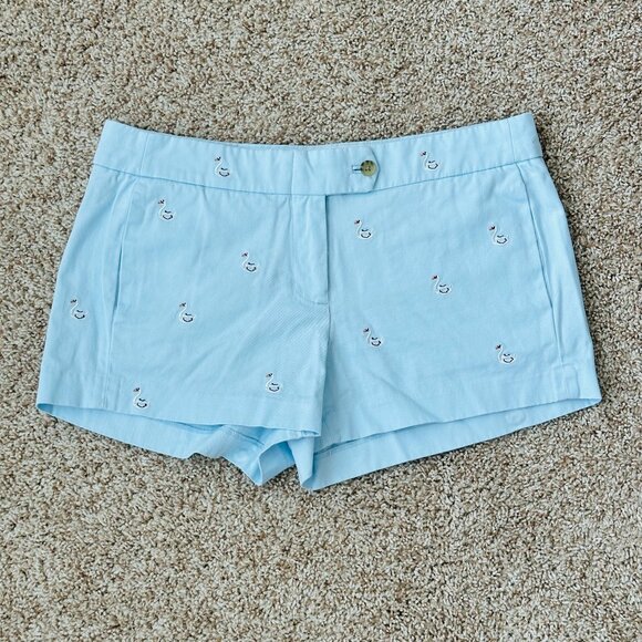 J. Crew Pants - 🦢 J Crew 🦢 Chino City Fit Flat Front Blue Shorts Swan Embroidery Womens Size 6